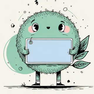 Illustration: a fuzzy green mascot holding up a blank card